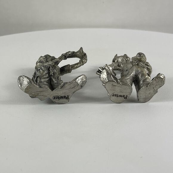 Two Vintage Miniature 2.5" Pewter Musical Clown Figures Sculptures - Picture 5 of 9